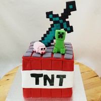 Minecraft Cube and Sword Cake